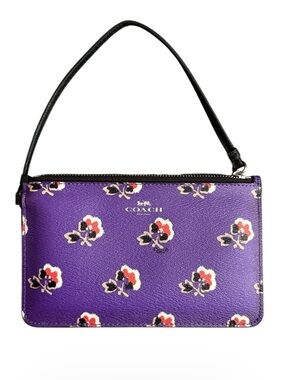 Coach Purple Floral Print Wristlet with Black Strap NWOT